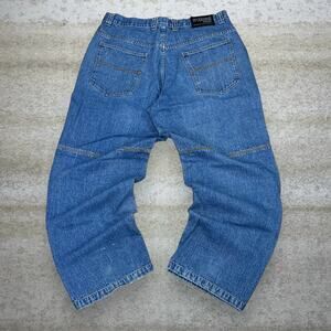 Vintage Skater Wide Leg Jeans Vibes Medium Wash Baggy Fit Double Knees Y2K
